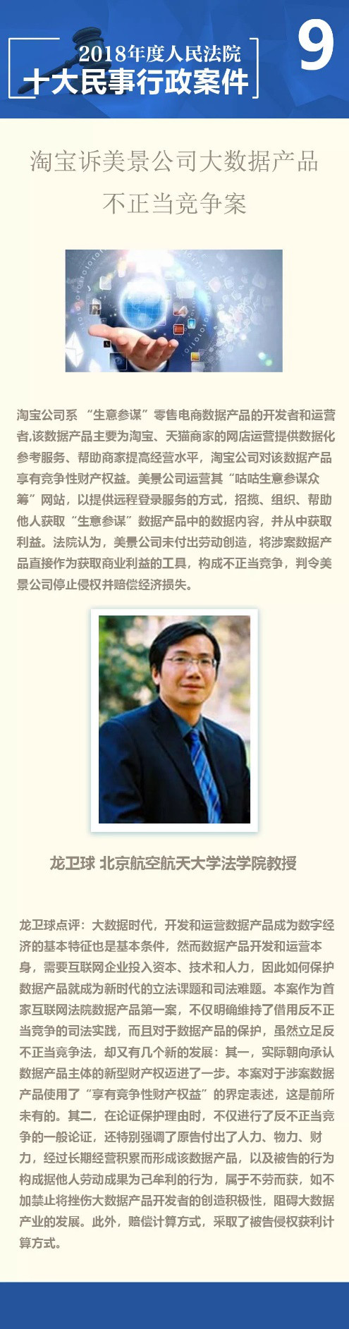 全国首例数据产品不正当竞争案入选“2018年度人民法院十大民事行政案件”