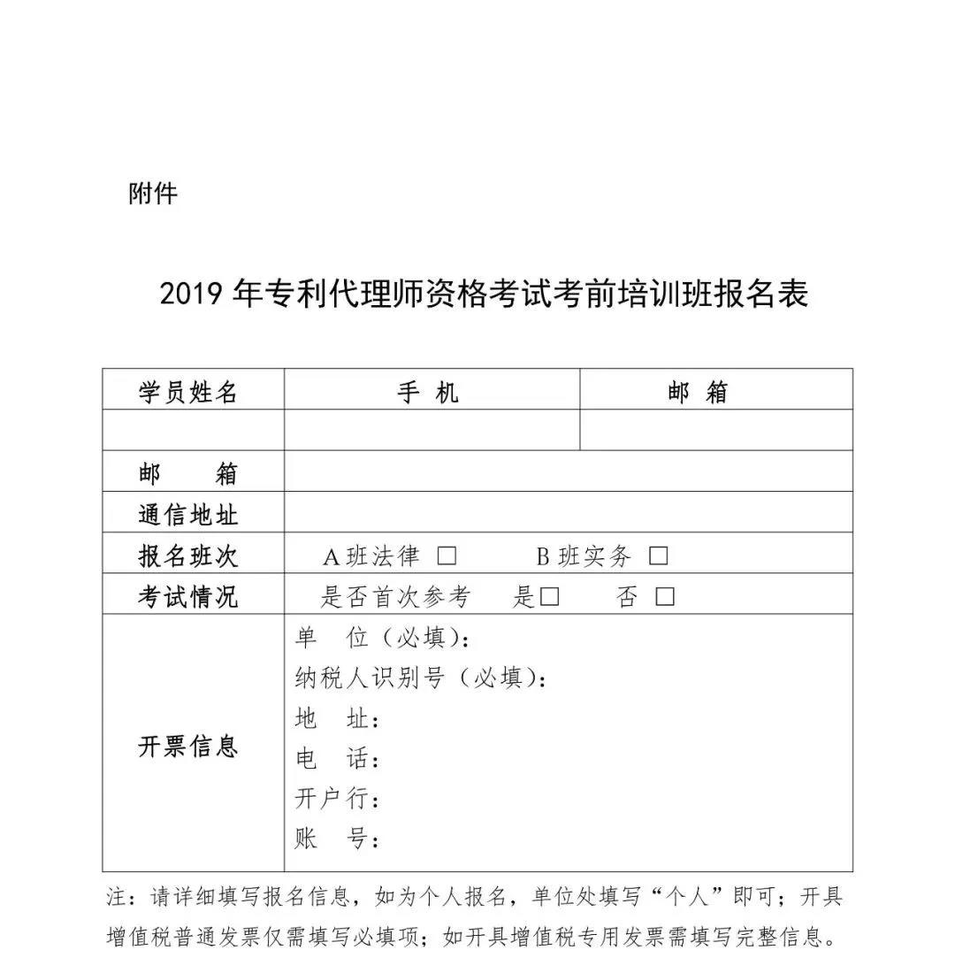 关于举办2019年全国专利代理师资格考试考前培训班的通知