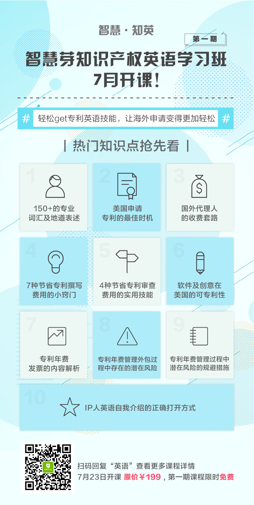 “知识产权英语班”再开班，两周为你节省上万海外专利申请费用！