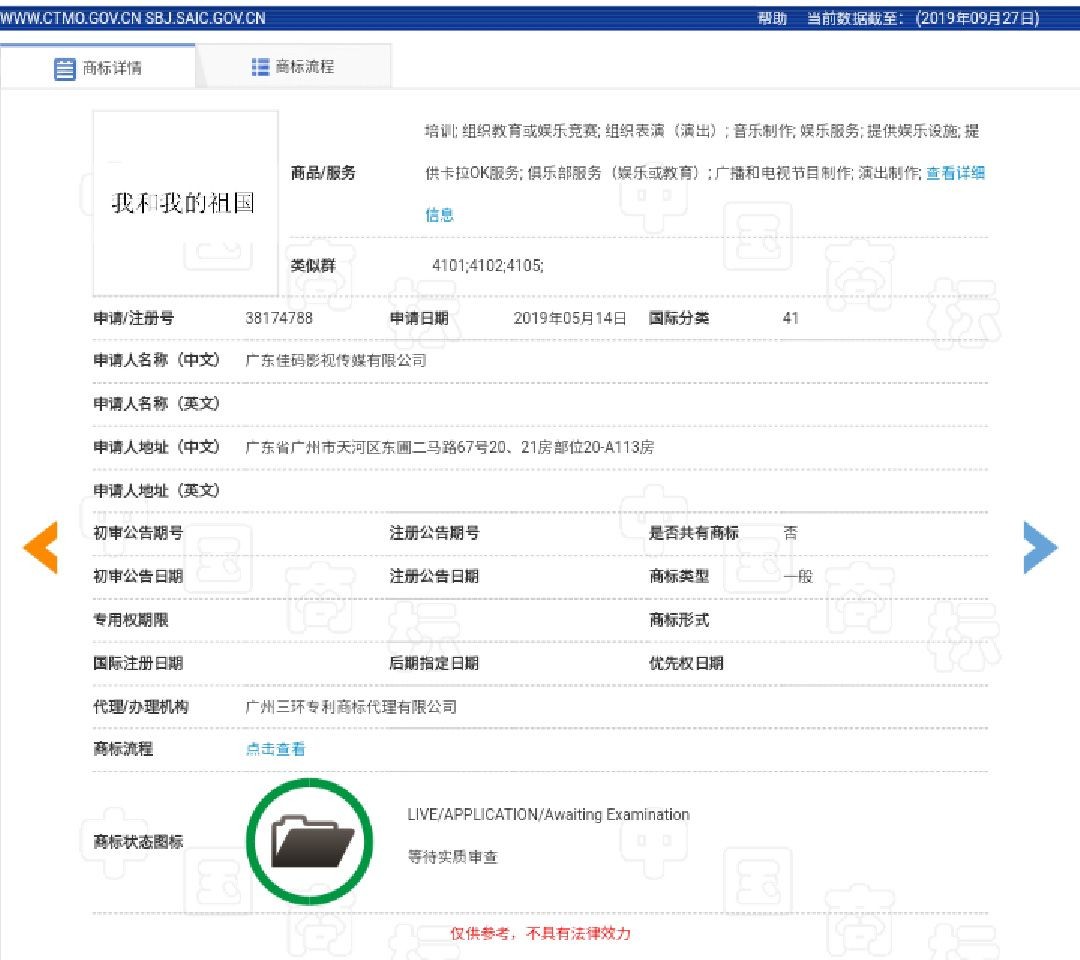《我和我的祖国》电影出品方没有注册电影相关商标？