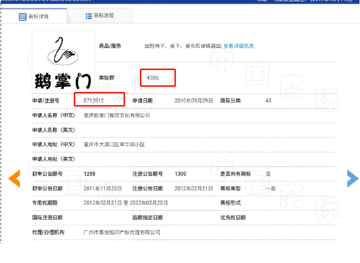 80元起拍5.608万成交！买家争抢重庆鹅掌门餐饮商标