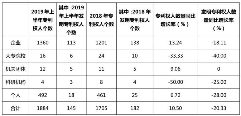 广州市白云区2019年上半年专利数据分析报告